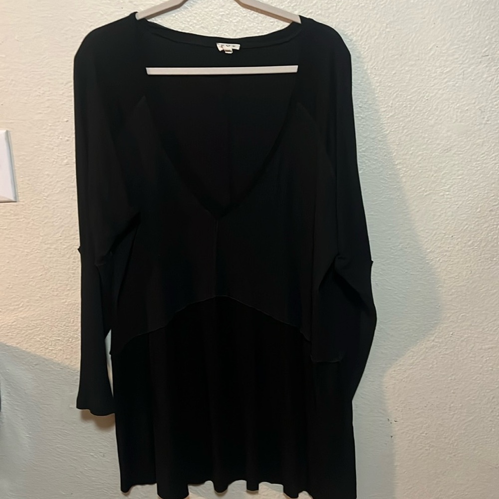 POL Women's Light Wash Rib Textured Long Sleeve Babydoll Top Size 3X